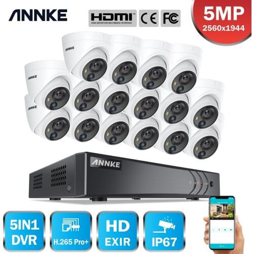 ANNKE 16CH 5MP Security Camera System 5MP Lite 5IN1 H.265+ DVR With IP67 5MP PIR EXIR Dome Weatherproof Surveillance CCTV Kit