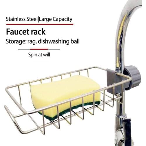 Kitchen Stainless Steel Sink Drain Rack Sponge Storage Faucet Holder Soap Drainer Shelf Basket Organizer Bathroom Accessories