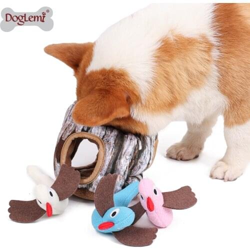 Dog IQ Toys Birds in Tree Stump Hide and Seek Activity Plush Puzzle Squeaker Pet Toy Drop Shipping