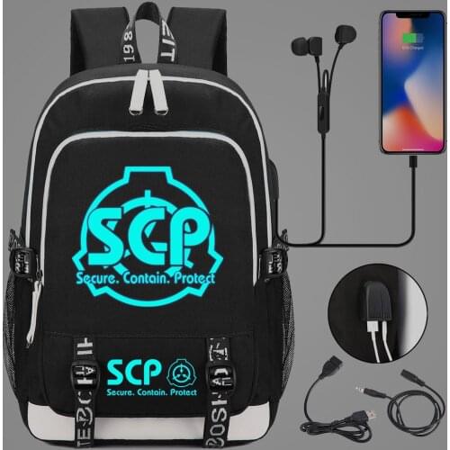 Luminous SCP Secure Contain Protect Backpack Teenager USB Charging Laptop Backpack Women Men Rucksack Kids Book Bag Mochila