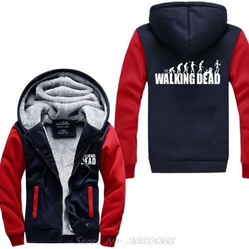 The Walking Dead Men Sweatshirts Hot Winter Warm Fleece Thick Zipper Hooded Hoodies Fashion Casual Black Hoodie Coat Jacket