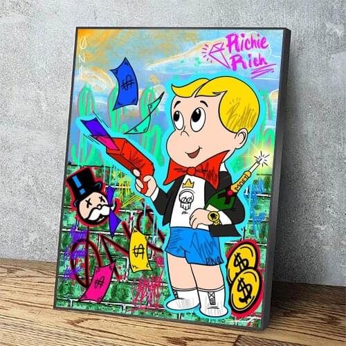 Home Decoration Canvas Painting Graffiti Cute Boy Gun Money Wall Art Poster Modular Cool Picture Frame For Bedside Background