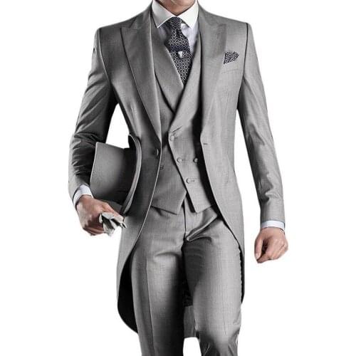 Morning Style Groomsmen Custom Made Groom Tuxedos One Button Men Suits Wedding Best Man Blazer ( Jacket+Pants+Tie+Vest ) C118