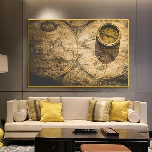 Vintage Retro Nautical Map of the World Posters and Prints Canvas Painting Wall Art Picture Office Study Living Room Home Decor