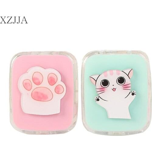 XZJJA Cartoon Cat/Paw Contact Lenses Storage Box Cute Contact lens Case Box Eyes Care Kit Holder Travel Washer Cleaner Container