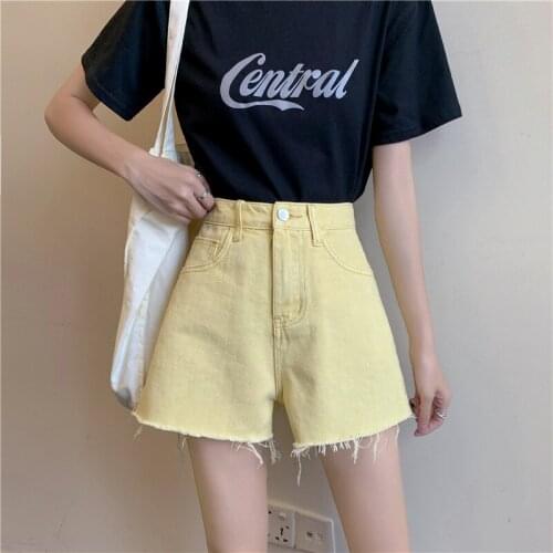 New Woman Wide Legs Shorts High Waist Purple Yellow Denim Shorts Casual Female Loose Fit Jeans Vintage Ladies Bermuda Shorts
