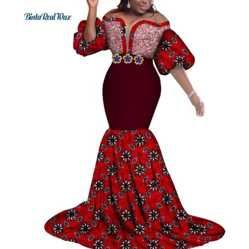 African Print Dresses for Women Bazin Riche African Clothes Applique Long Mermaid Evening Dress Dashiki African Clothing WY3623