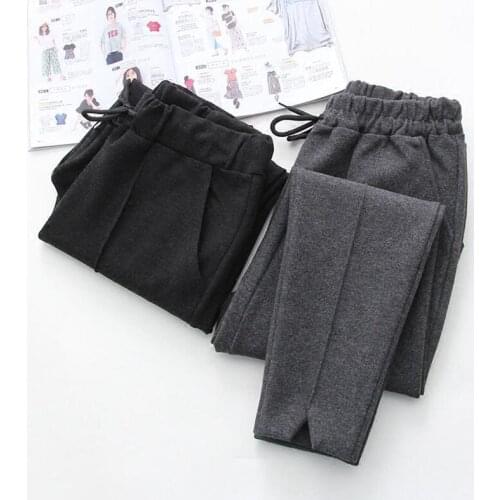 2020 Autumn New Women Woolen Harem Pants Female Plus Size Casual Trousers Elastic waist Black Pant Winter Ankle-Length Pants