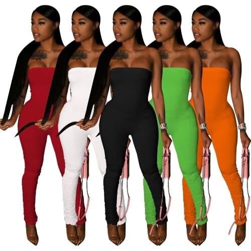 Sexy Streetwear Solid Summer Jumpsuit Women 2021 Elegant Off The Shoulder Stacked Pants Slim Jumpsuit Overalls for Women Romper