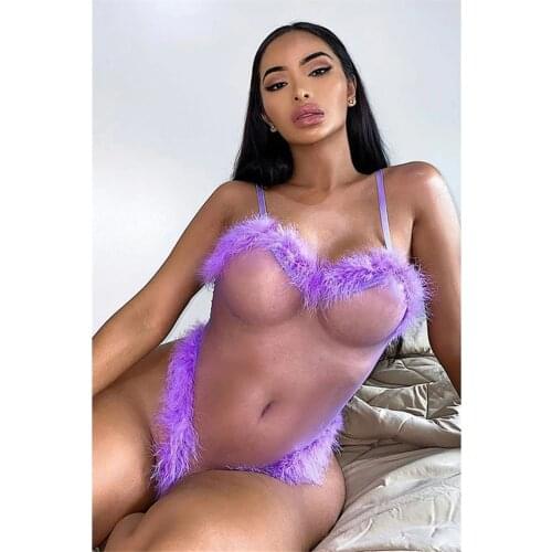 2021 new women transparent sexy bodysuit cute feather edge sleeveless bodycon body suit summer fashion streetwear outfits body