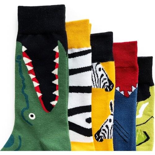 1 Pair Creative Autumn Winter Men Women Cotton Casual Socks Animals Zebra Stripe Shark Crocodile Socks Happy Funny Classic Socks