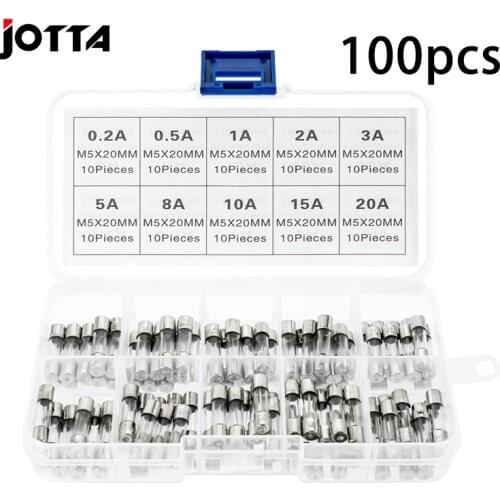 100Pcs Quick Blow Glass Tube Fuse Assorted Kits Fast-blow Glass Fuses 5×20mm
