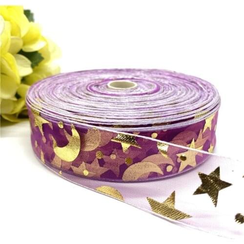 5Yardsl 25mm Transparent Gauze Ribbon Star Moon Printing Pattern Gift Packaging Christmas Ribbon DIY Handmade Accessories #11
