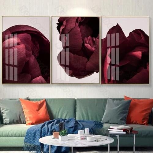 Abstract Flower Canvas Painting Poster and Print Beautiful Dark Red Rose Leaf for Girls Women Home Rooms Gallery Wall Decoration