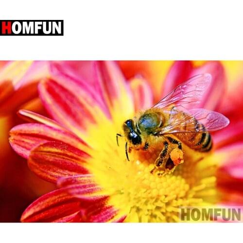 HOMFUN Full Diamond "Flower bee" DIY 5D Diamond Painting Cross Stitch Home Decor Picture Of Rhinestone Handmade A26159
