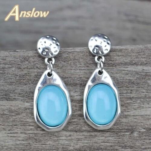 Anslow New Design Trendy Fashion Korean Simple Candy Water Drop Women Earrings Jewelry Antique Silver Plated Earrings LOW0142E