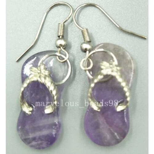 Free shipping Fashion Jewelry Natural Purple Crystal Shoe Art Women Men Dangle Earrings MC5203