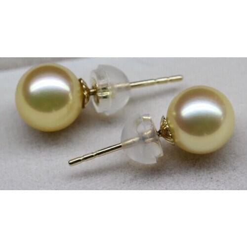 Charming110-11.5mm south sea natural gold round pearl earring 18/ k