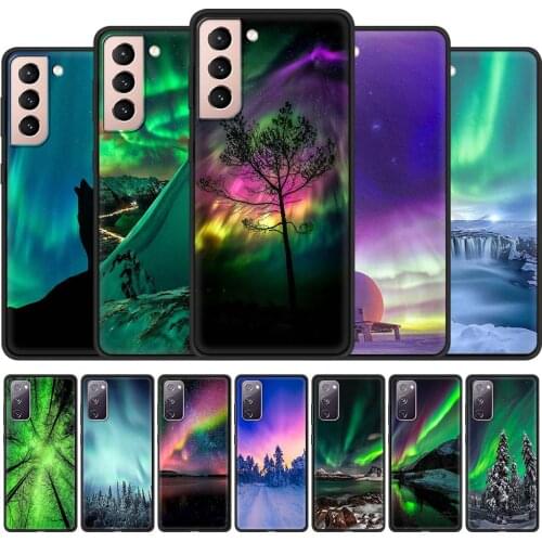 Northern Lights Sky Cell Phone Case for Samsung Galaxy S21 S20 FE Note 20 Ultra S10 Lite S9 Plus S8 S10e Black Cover Coque