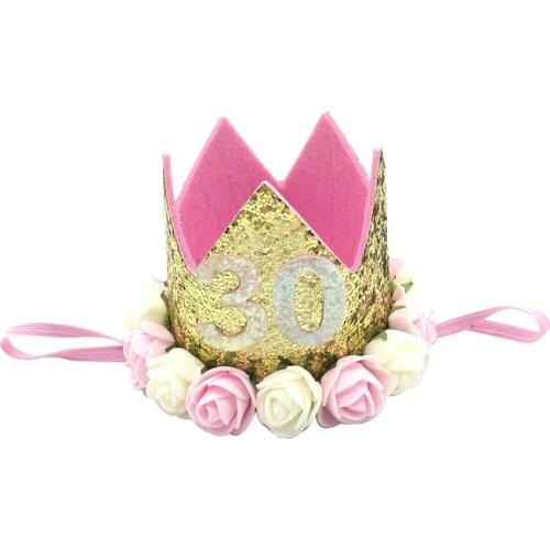 Chicinlife 1pcs 30 years old Birthday Hat White Pink Flowers Crown Headband 30th Birthday Party Decoration Birthday Supplies