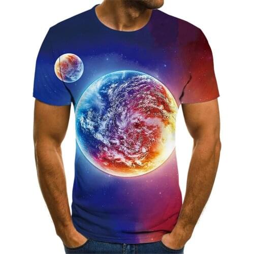 Summer New Three-Dimensional 3D Planet Mens T-Shirt Fashion O-Neck Casual Short Sleeve Harajuku Hip Hop Trend Oversized T-Shirt