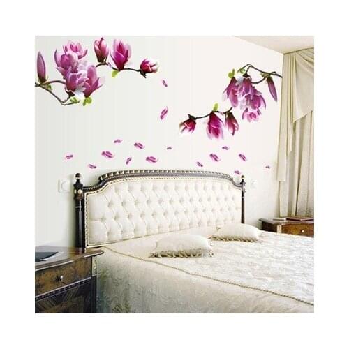 Magnolia Wall Sticker Chinese Style TV Sofa Background Wallpaper Poster Plant Living Room Decoration Bedroom Accessories Mural