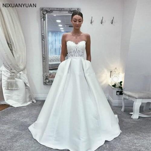 Sweetheart A-line Wedding Dresses with Pockets Formal Church Wedding Gown Robe De Mariee Vintage Bridal Dress Vestido De Noiva