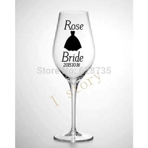 Cute Wedding Decoration - Personalized Wine Glass Wedding Decals , Bride, Groom, Groomsman, Bridesmaid Stickers free shipping