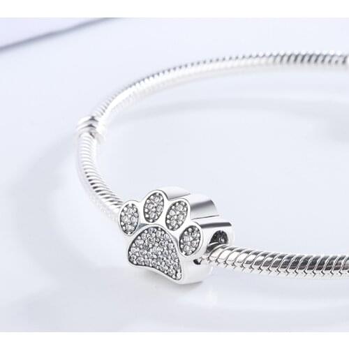 Fashion 925 Sterling Silver Cz Zircon Pet Cat Dog Paw Pendant Charms Bracelets DIY Jewelry Making For Original Pandora