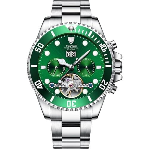 Green Water Ghost Mens Watch Luxury Fashion Casual Style Mechanical Movement Luminous Tourbillon Week Month Calendar Relogio