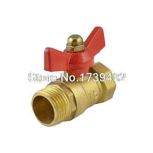 Male to Female 1/2"PT Threaded Butterfly Handle Brass Ball Valve