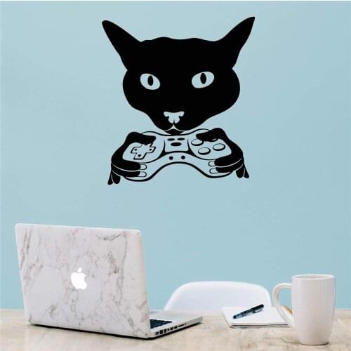 Cat Wall Decal Gamer Joystick Game Room Kids Bedroom Interior Decor Vinyl Window Stickers Creative Mural PH28