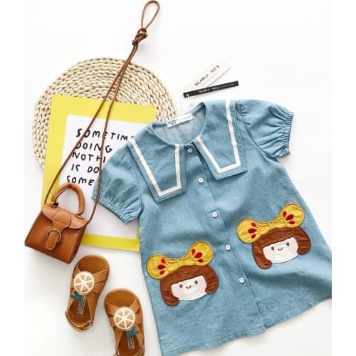 New Summer Girls' Cartoon Little Princess Denim Dress