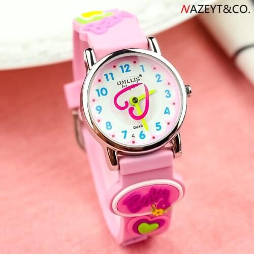 New fashion girls waterproof quartz watch children cute heart dial pink silicone baby design wristwatch kids lovely gift clock