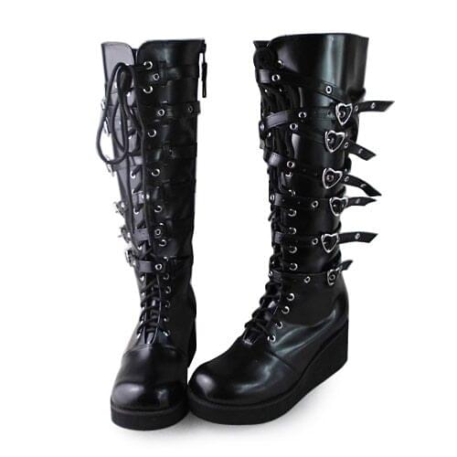 Autumn Winter Womens Black Gothic Punk Platform Shoes Boots