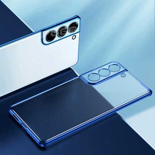 Luxury Plating Frame Transparent Soft Silicone Case for Samsung Galaxy S21 Plus Ultra S21ultra Camera Protection Clear TPU Cover