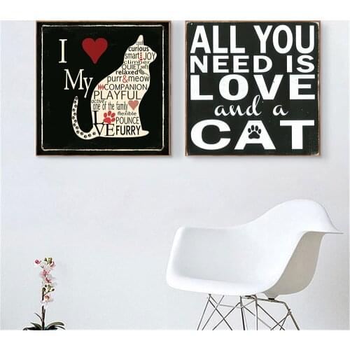 Love Cat Quotes Home Decoration Wall Painting Canvas Prints Modern Coffee Wall Art Cats Posters Cuadros Decoracion Free delivery
