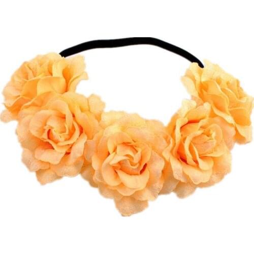 Bridal party headband diamond velvet rose wreath headdress artificial flower stretch hair band wedding dress accessories