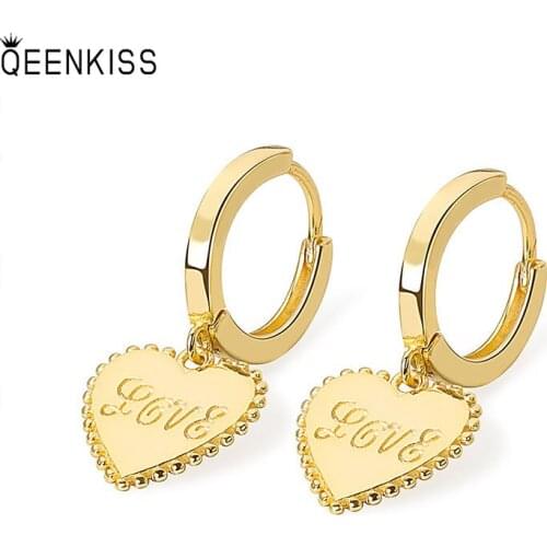 QEENKISS EG6120 Fine Jewelry Wholesale Fashion Woman Girl Birthday Wedding Gift Heart Love 18KT Gold White Gold Drop Earrings