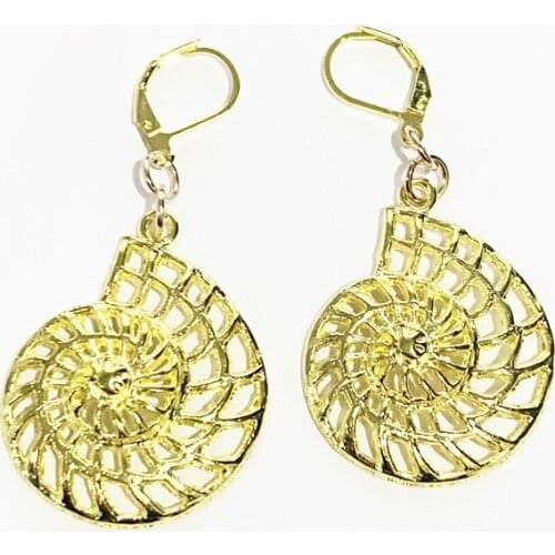 Antique Gold Alloy Jewelry Metal Necklaces Pendants Conch Shell Snail Spiral Dangle Earrings Pendants