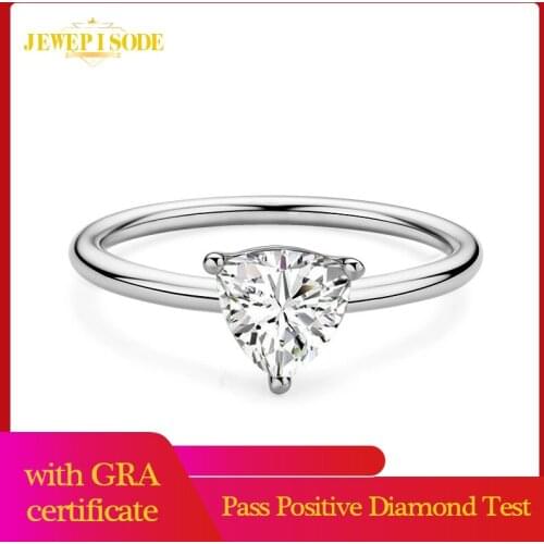 Jewepisode Solid 925 Sterling Silver Triangle Real 1ct D Color Moissanite Engagement Ring Wedding Bands for Women Fine Jewelry