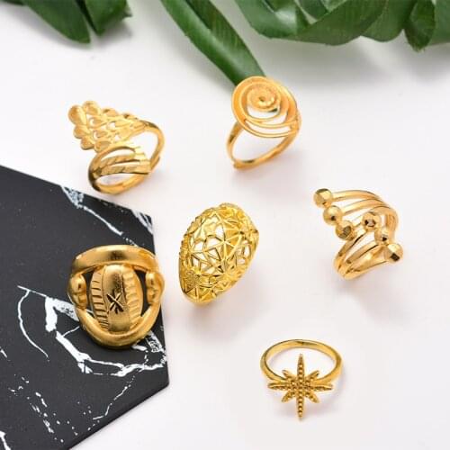 Gold 5 styles 24K India Hollow out Ring For Women Round Gold Color Rings for Woman Man Arab wedding Engagement Gift