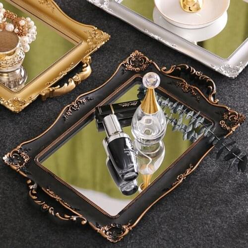 Gold Mirror Storage Trays Nordic Style Vintage Perfume Coffee Table Storage Trays Dessert Bandeja Comida Kitchen Items EH50ST