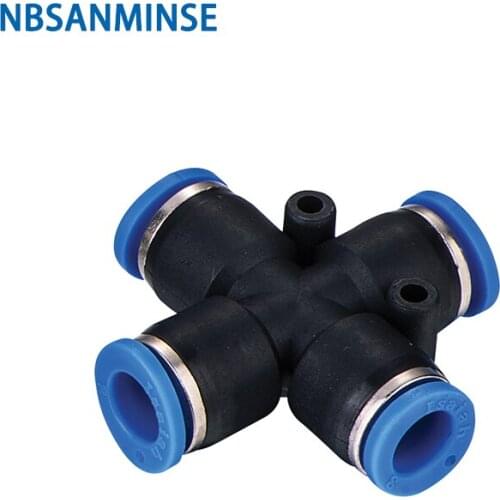 10Pcs/Lot PZ Equal 4 Way Tube Cross Union Manifold Connector Plastic Pneumatic Pipe Fitting Push In Coupler NBSANMINSE
