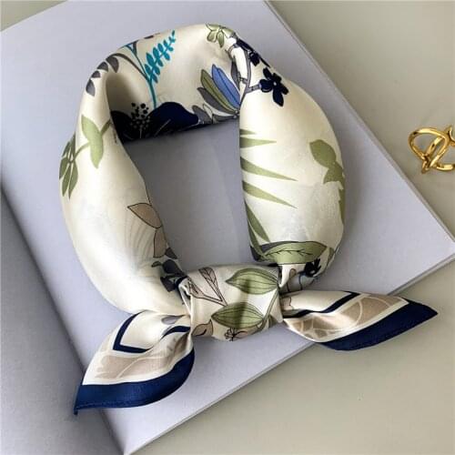 100% Pure Silk Scarf for Women Small Bandana Lady Hairband Neck Scarves Tie Foulard Design Print Spring Summer Kerchief 2021