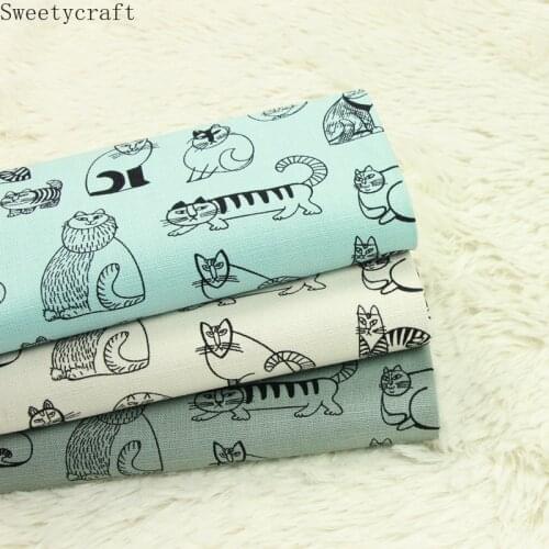 110x45cm Thick 100% Cotton Fabric Cat Printed Cloth Sewing Dress Quilting Fabrics for Patchwork Needlework DIY Handmade Material