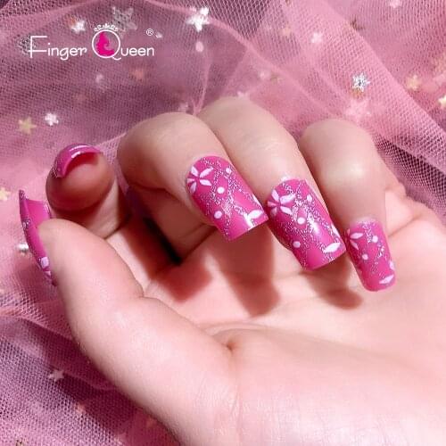 24pcs Box False Nails With Glue Nail Supplies For Professionals Purple Flower White Artificial Acrylic Halloween Sticker Nice