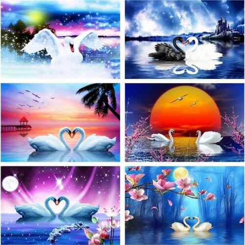 Kamy YI Diamond Painting Full Square Round Swan Diamond Embroidery Animal Mosaic Needlework Scenic Home Decoration Craft Kit