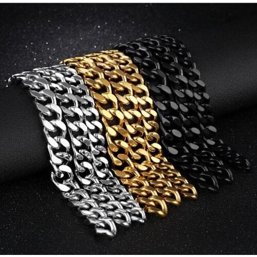Black bracelet men cuba link big chain bracelet gold stainless steel charm men bracelet on hand hip hop jewelry male accessories