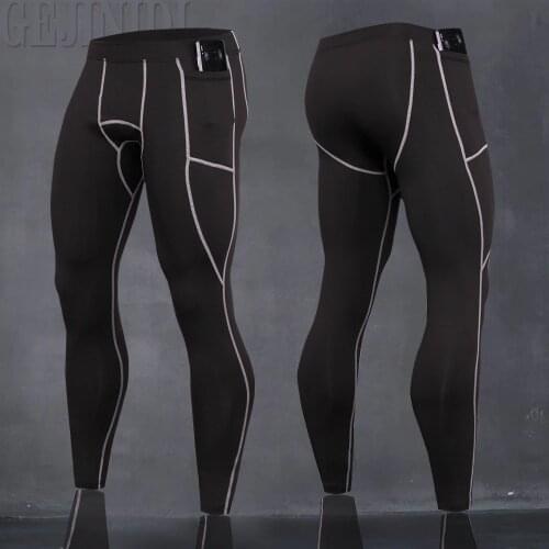 GEJINIDI Mens Dry Fit Compression Baselayer Pants Running Tights Leggings with Phone Pocket